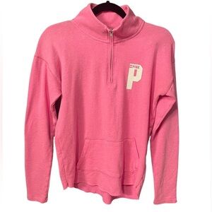 Pink Victoria's Secret 1/4 Zip Sweatshirt size S Pink Logo